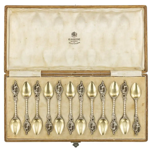 19th Century Imperial Russian Faberge Silver-Gilt 12 Coffee Spoons, circa 1890