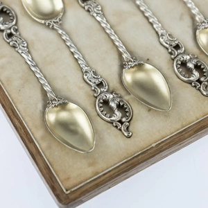 19th Century Imperial Russian Faberge Silver-Gilt 12 Coffee Spoons, circa 1890